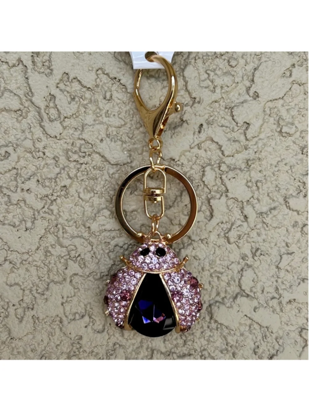 Sparkling Gold and Purple Ladybug Keychain